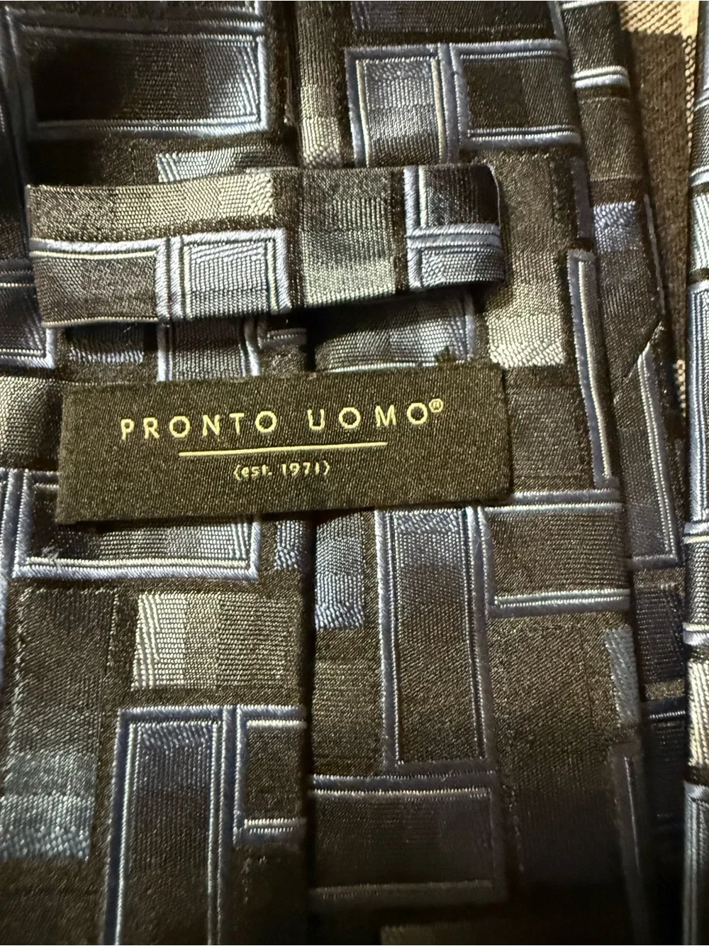 Pronto Uomo Blue and Black Geometric Silk Tie